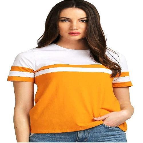 Women's Cotton Blend Color Block T-Shirt - Springkart 