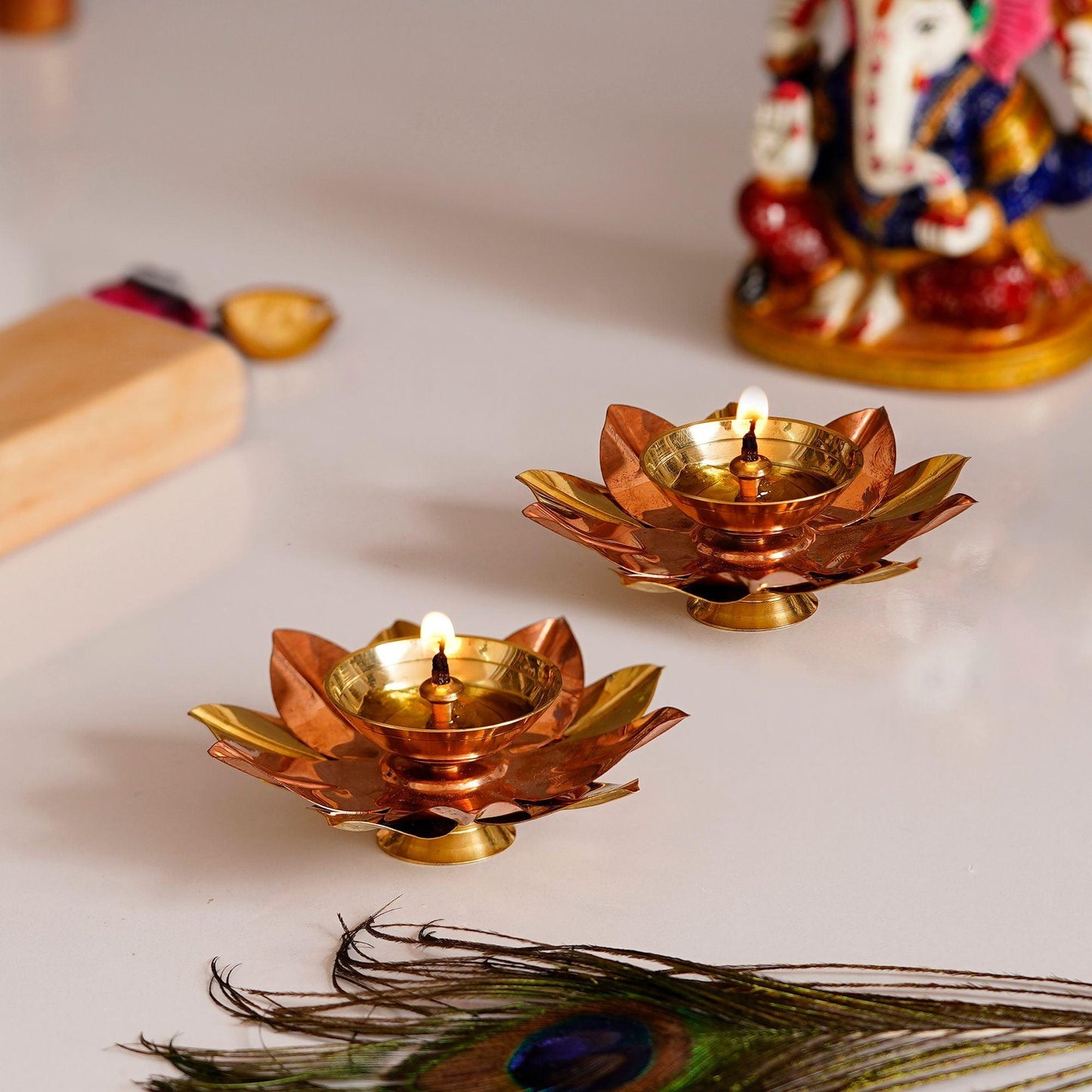 eCraftIndia Set of 2 Floral Shape Metal Diya - Springkart 