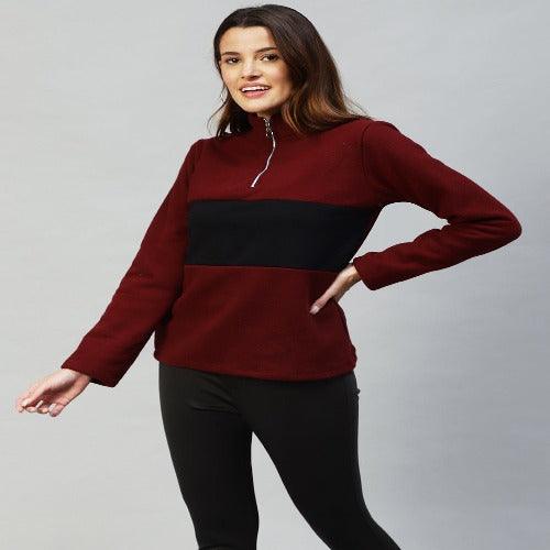 Rigo Women Colourblocked High Neck Sweatshirt - Springkart 